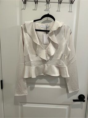 Sugarlips Cream Ruffle Peplum V-Neck Blouse